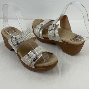 Dansko Sophie Sandals White Snake Print Leather